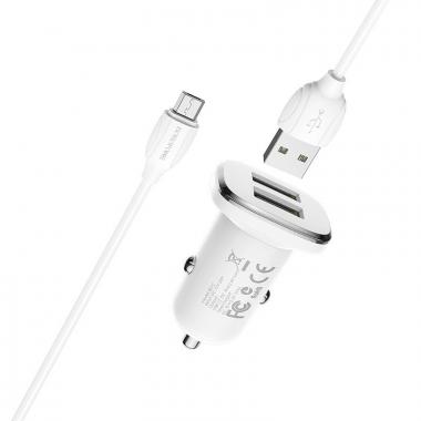 Зарядное устройство автомобильное Borofone BZ12 Lasting power 2.4A 2USB + micro-usb (white) купить в Славянске-на-Кубани