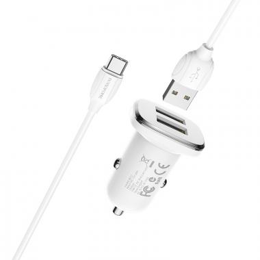 Зарядное устройство автомобильное Borofone BZ12 Lasting power 2.4A 2USB + type-c (white) купить в Славянске-на-Кубани